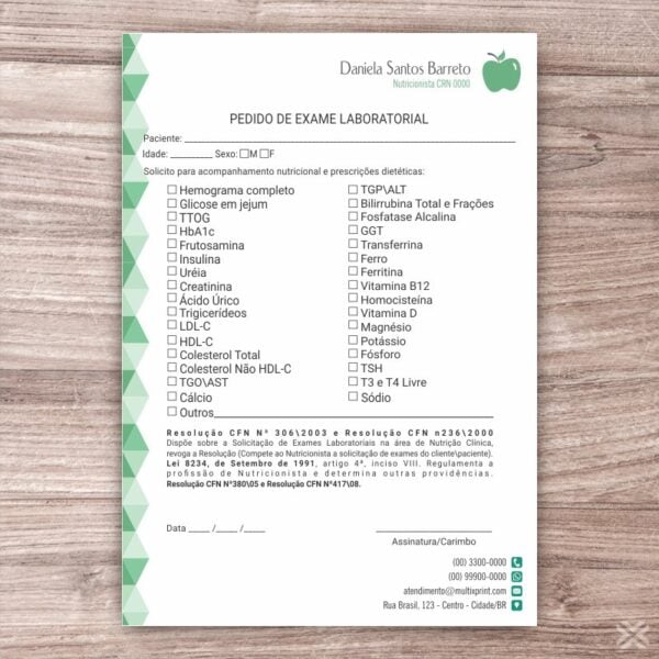 Pedido de Exame Nutricionista 2415 - Imagem 2