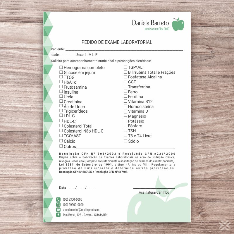 Pedido de Exame Nutricionista 2426 - Imagem 2