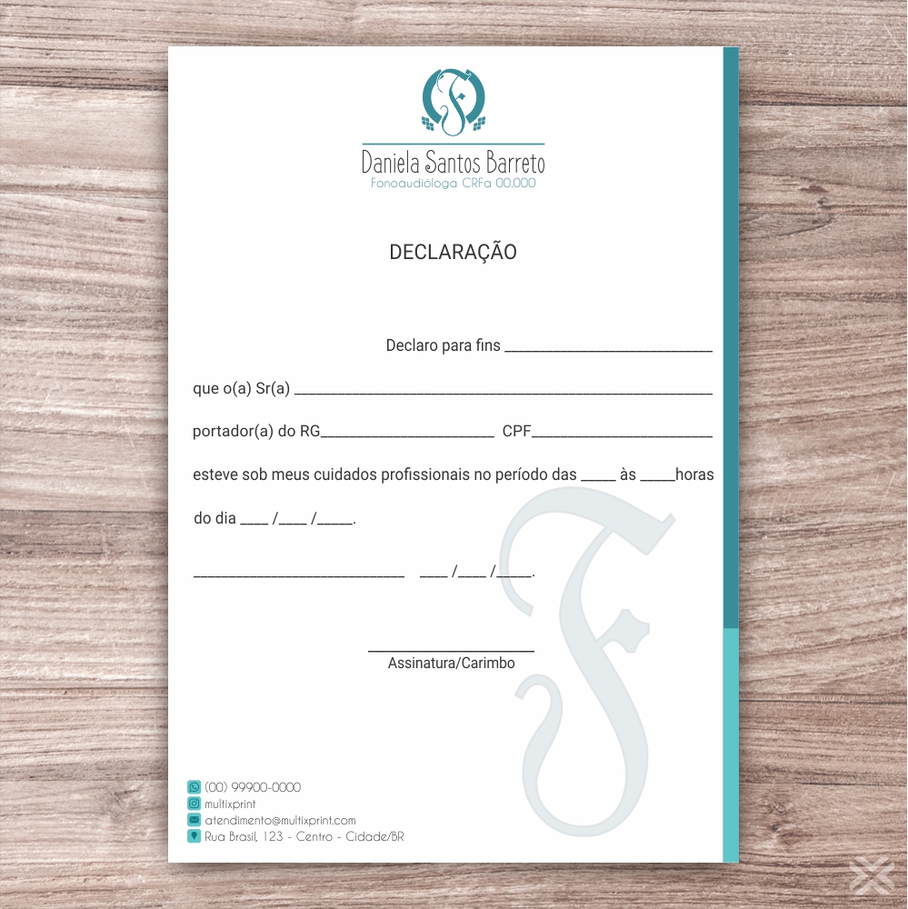 Declaração de Comparecimento Fonoaudiólogo 6822 - Imagem 2