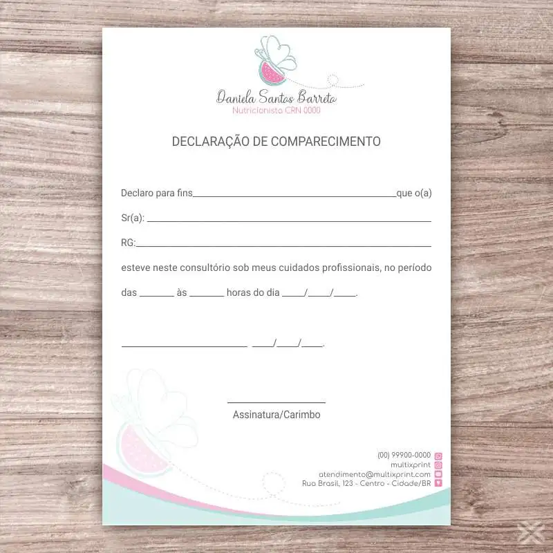 Declaração de Comparecimento Nutricionista 24114 - Imagem 2