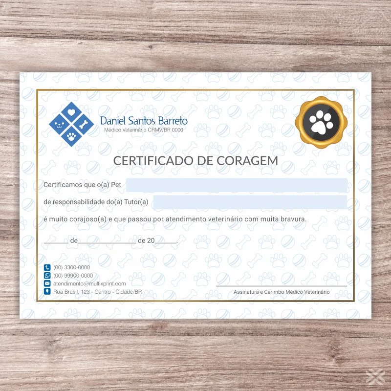 Certificado de Coragem Pet 3013