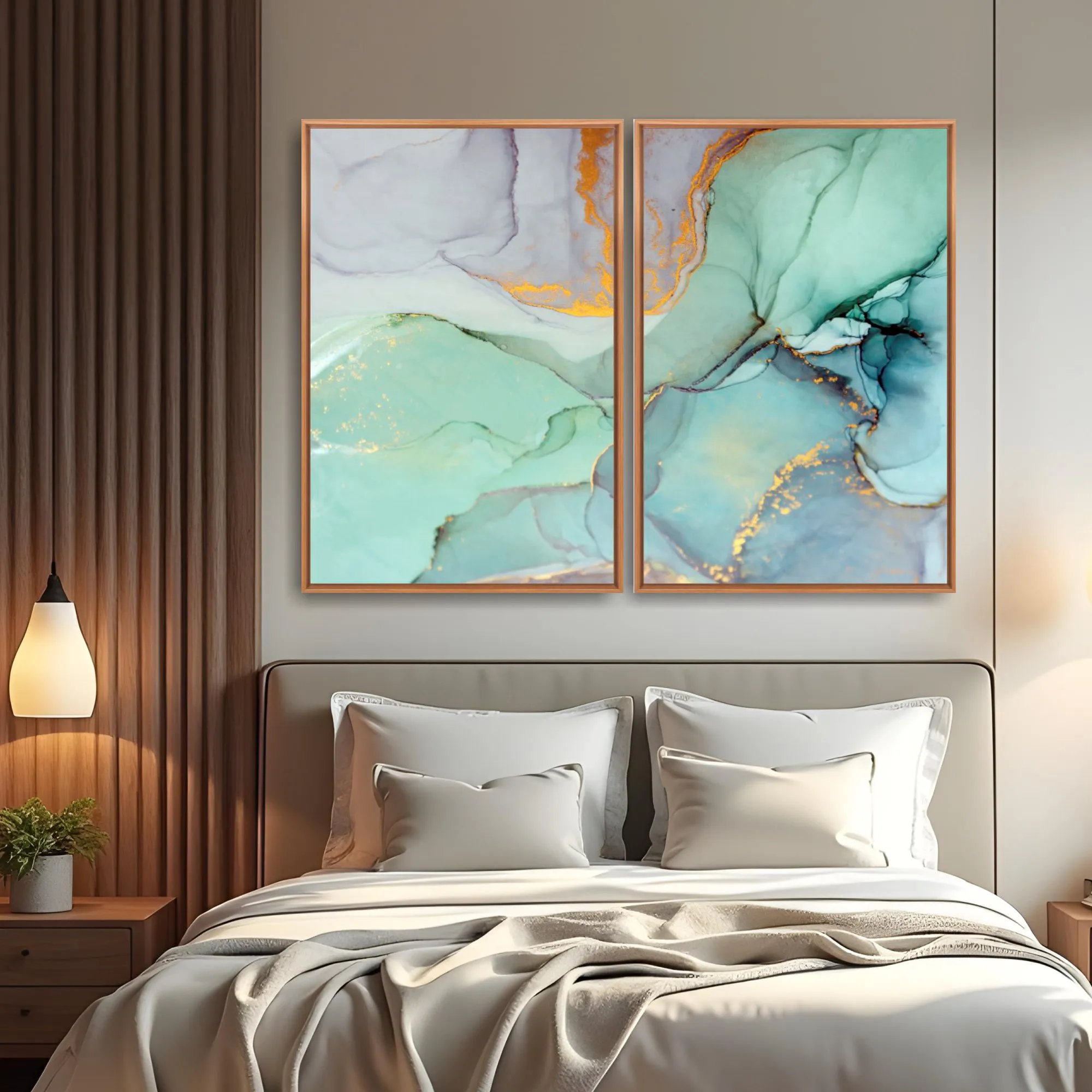 Quadro Abstrato Tinta Álcool Dourado kit duas telas