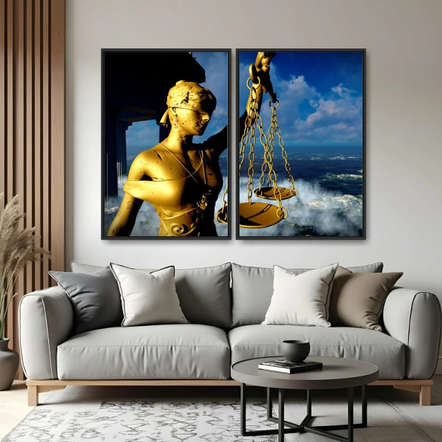 Quadro de Advocacia Justiça Dourado kit duas telas