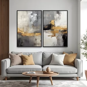 Quadro Abstract Dark Golden kit duas telas