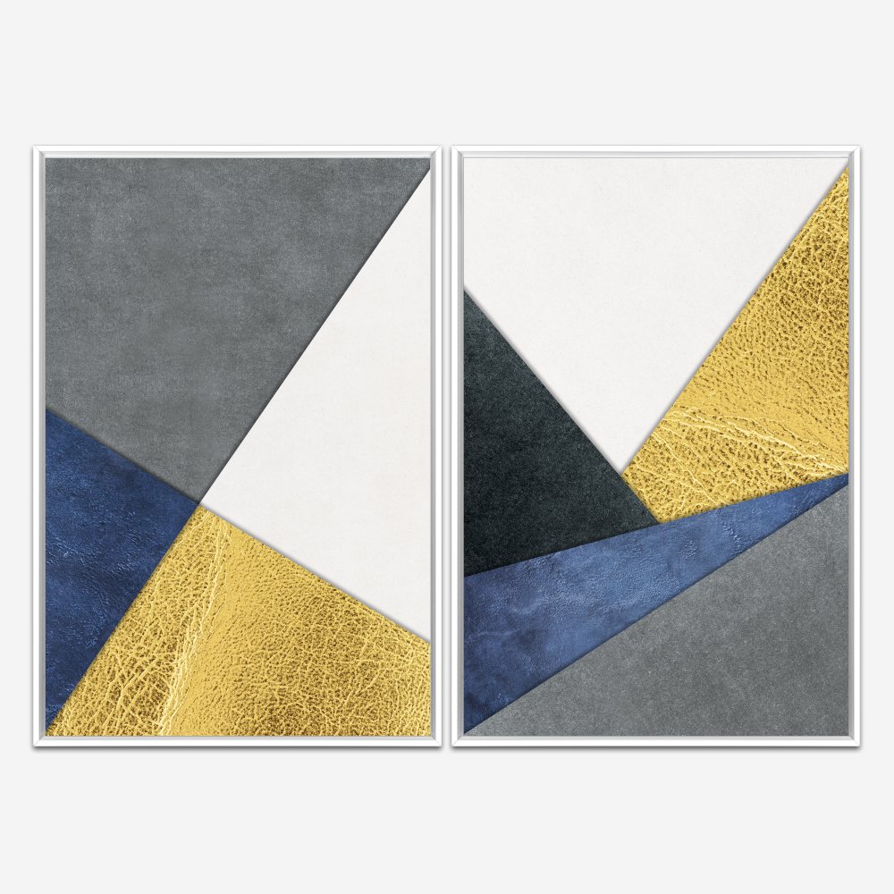 Quadro Abstrato Geométrico Texturas Azul e Dourado por Gabriel Mauro kit duas telas - Imagem 2