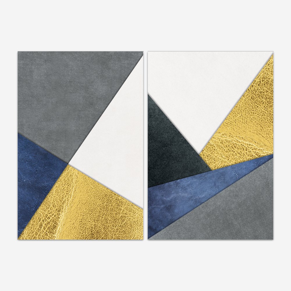 Quadro Abstrato Geométrico Texturas Azul e Dourado por Gabriel Mauro kit duas telas - Imagem 4