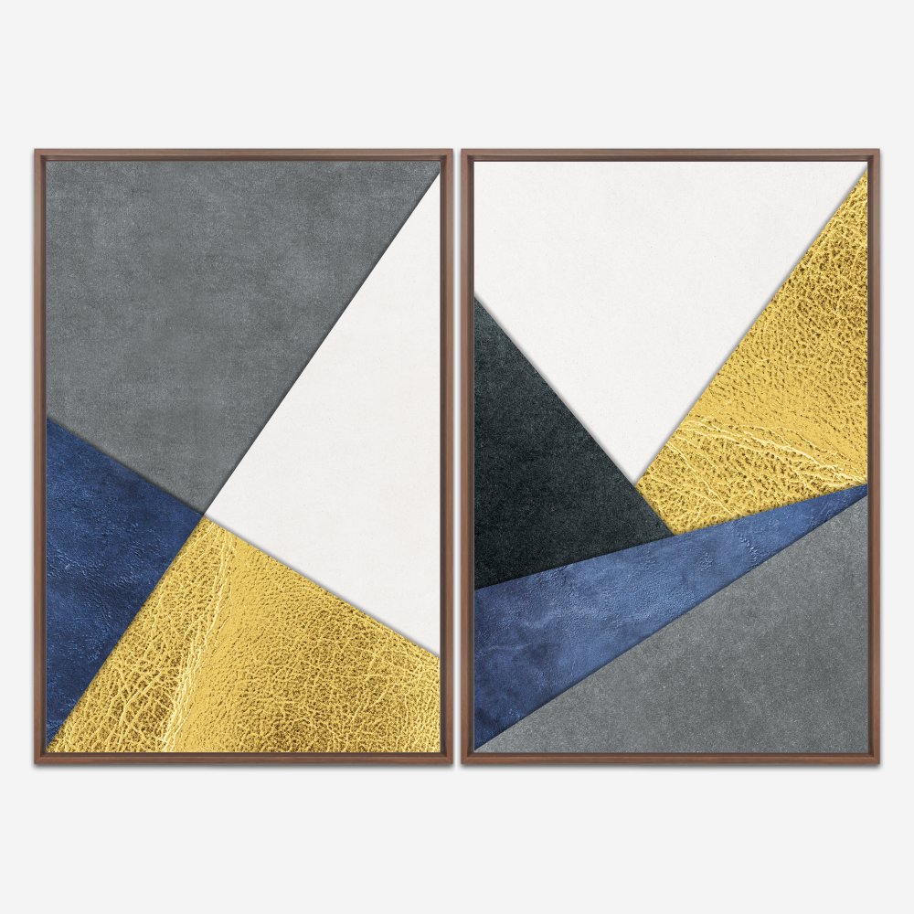 Quadro Abstrato Geométrico Texturas Azul e Dourado por Gabriel Mauro kit duas telas - Imagem 5
