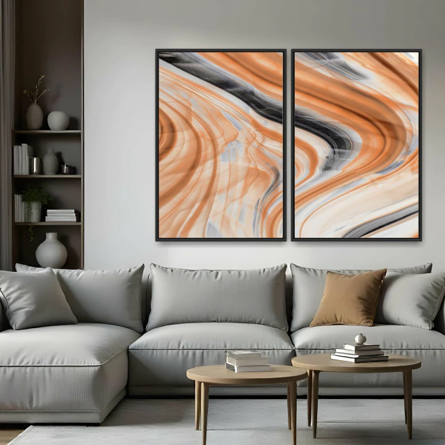 Quadro Abstrato Marmore Marrom kit duas telas