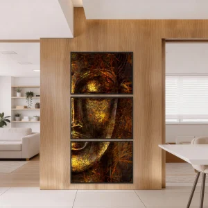 Quadro Buda Tons Ouro kit três telas