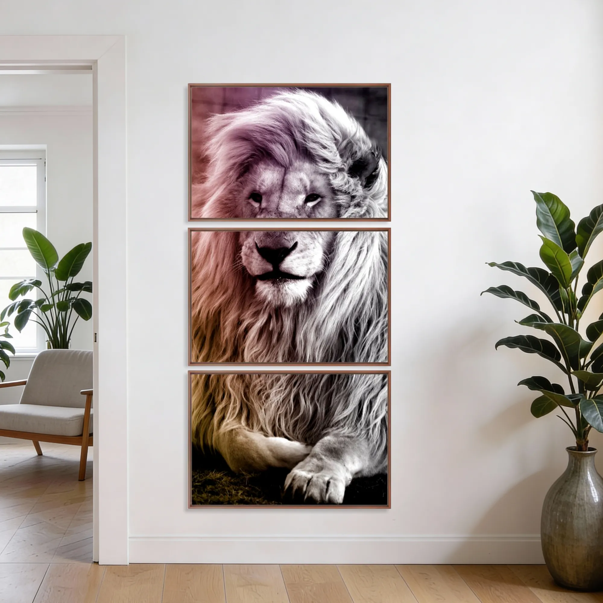 Quadro Leão Cor kit três telas