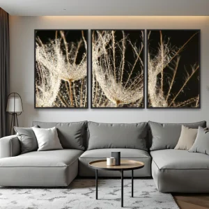 Quadro Dente-de-Leão Dourado kit três telas