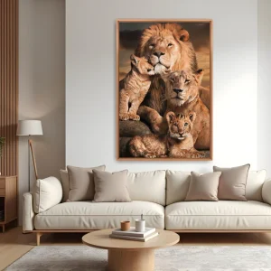 Quadro Família de Leões e Dois Filhos