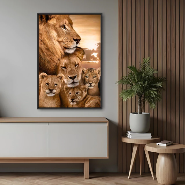 Quadro Família de Leões e Três Filhos