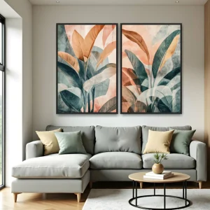 Quadro Folhagens Orange kit duas telas