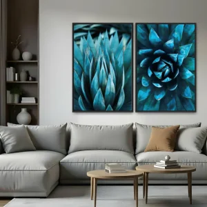 Quadro Plantas Tons Azul kit duas telas