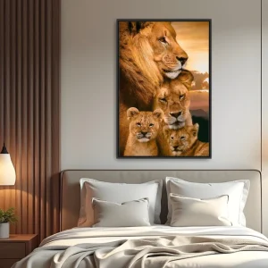 Quadro Família de Leões e Dois Filhotes