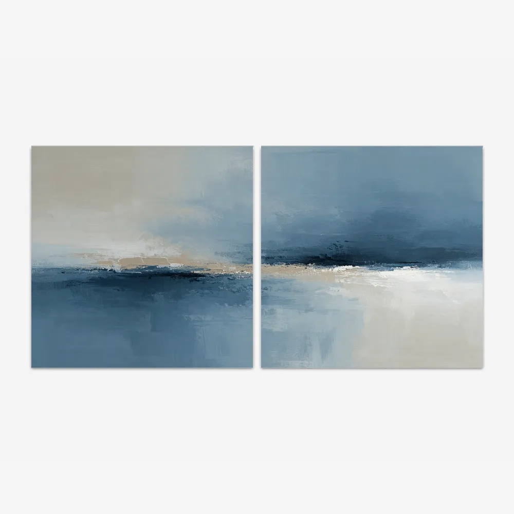 Quadro Blue Beige In Paint kit duas telas - Imagem 2